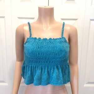 SO Juniors Aqua Blue Terry Cloth Smocked Peplum Tank Top Size Small